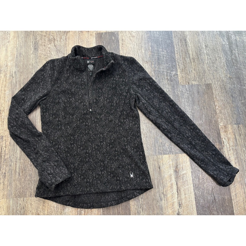 Spyder Active Womens Half Zip Pullover Top Grey Black Mottled Print SP177U Small
